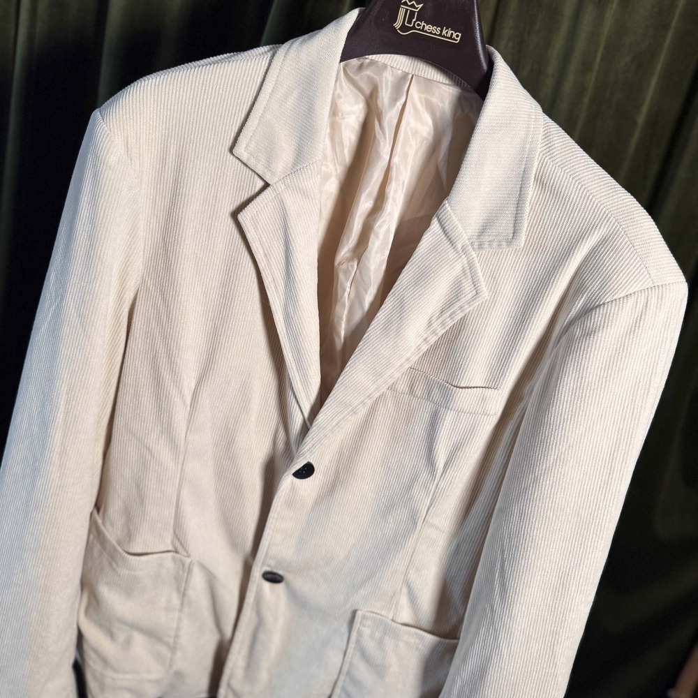 Vintage Chess King Corduroy Blazer Cream‎ Off White Two Button Sport Coat Large